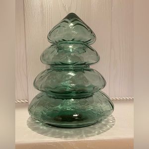 Stunning Rare Princess House Green Glass Tiered Christmas Tree Candy Dish